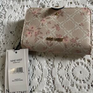 Nine West Floral Wallet - Pink and Cream Milk Logo Floral